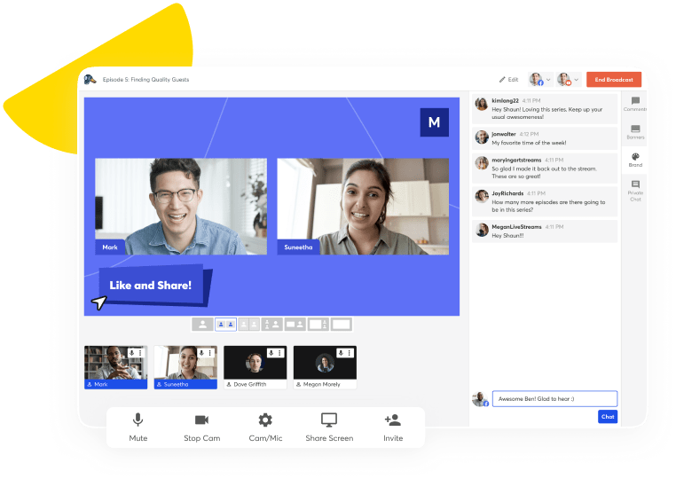 Screenshot of Streamyard UI