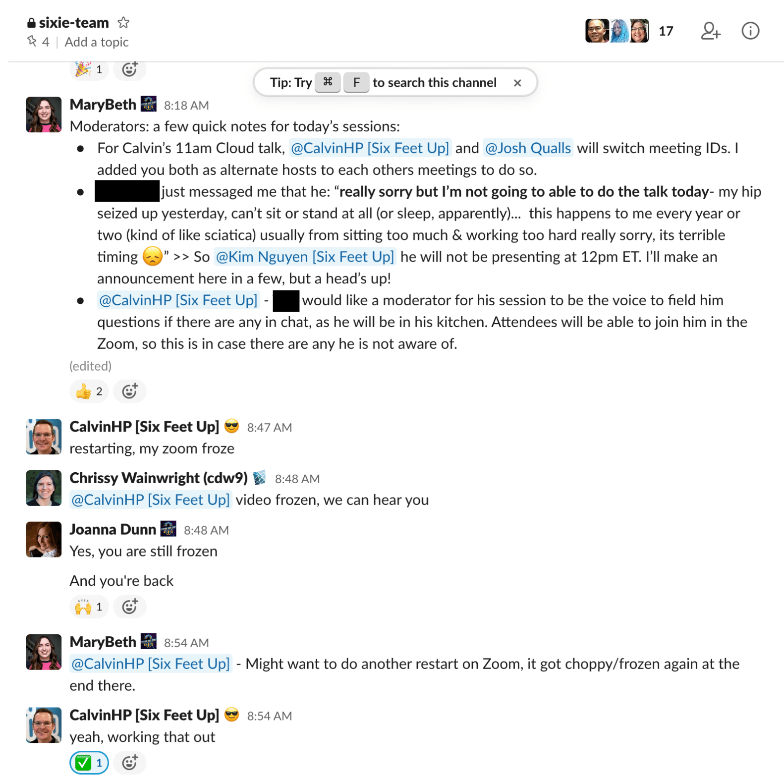 Screenshot of Slack Messenger app channel