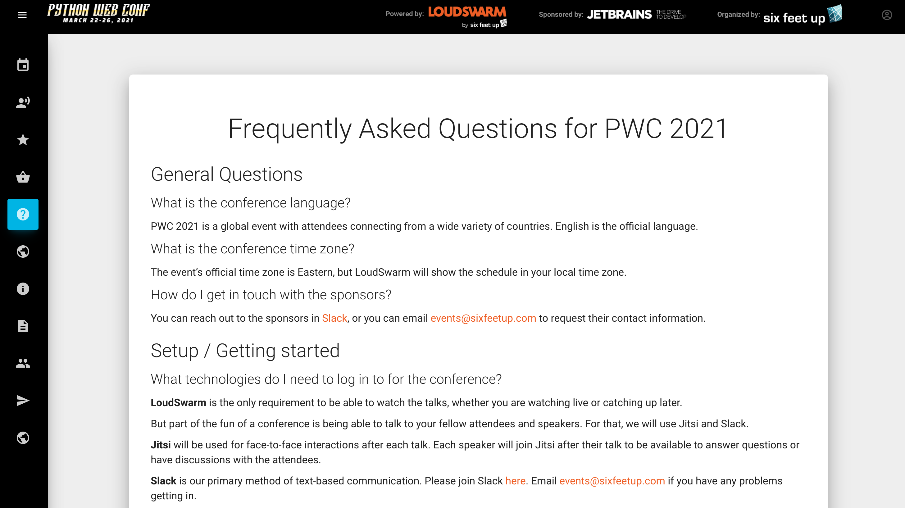 FAQ page in LoudSwarm by Six Feet Up app