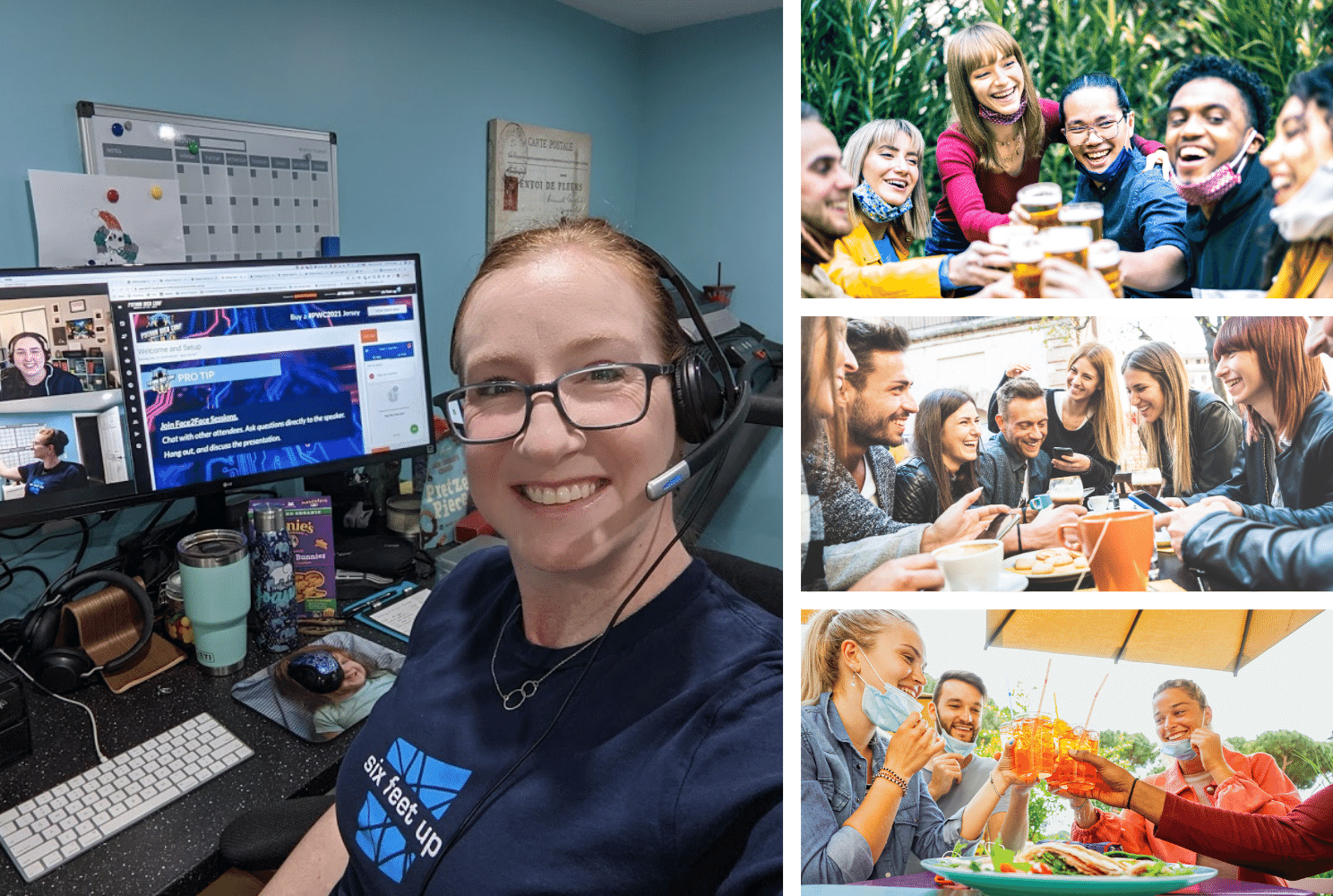 A collage of images with smiling people at gatherings 