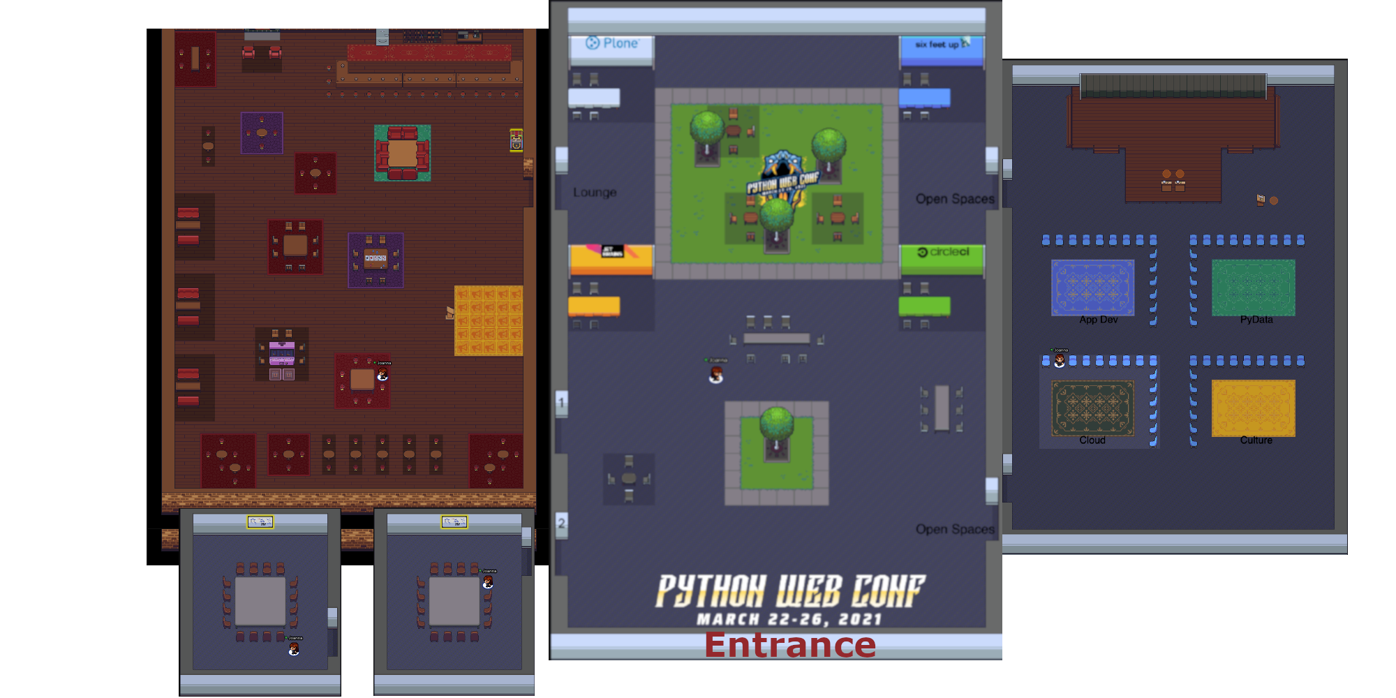 Image of an 8-bit virtual space with several rooms